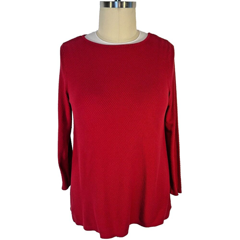 J. Jill - Red Sweater Womens XL Waffle Knit Boat Neck Long Sleeve